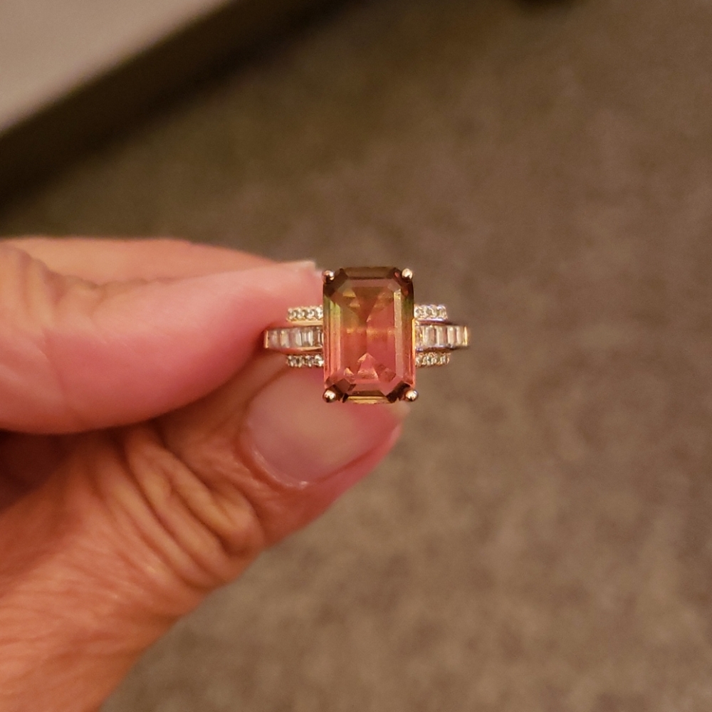 GOLD OVER 925 SS RING. SIMULATED TORMELINE - Picture 4 of 4